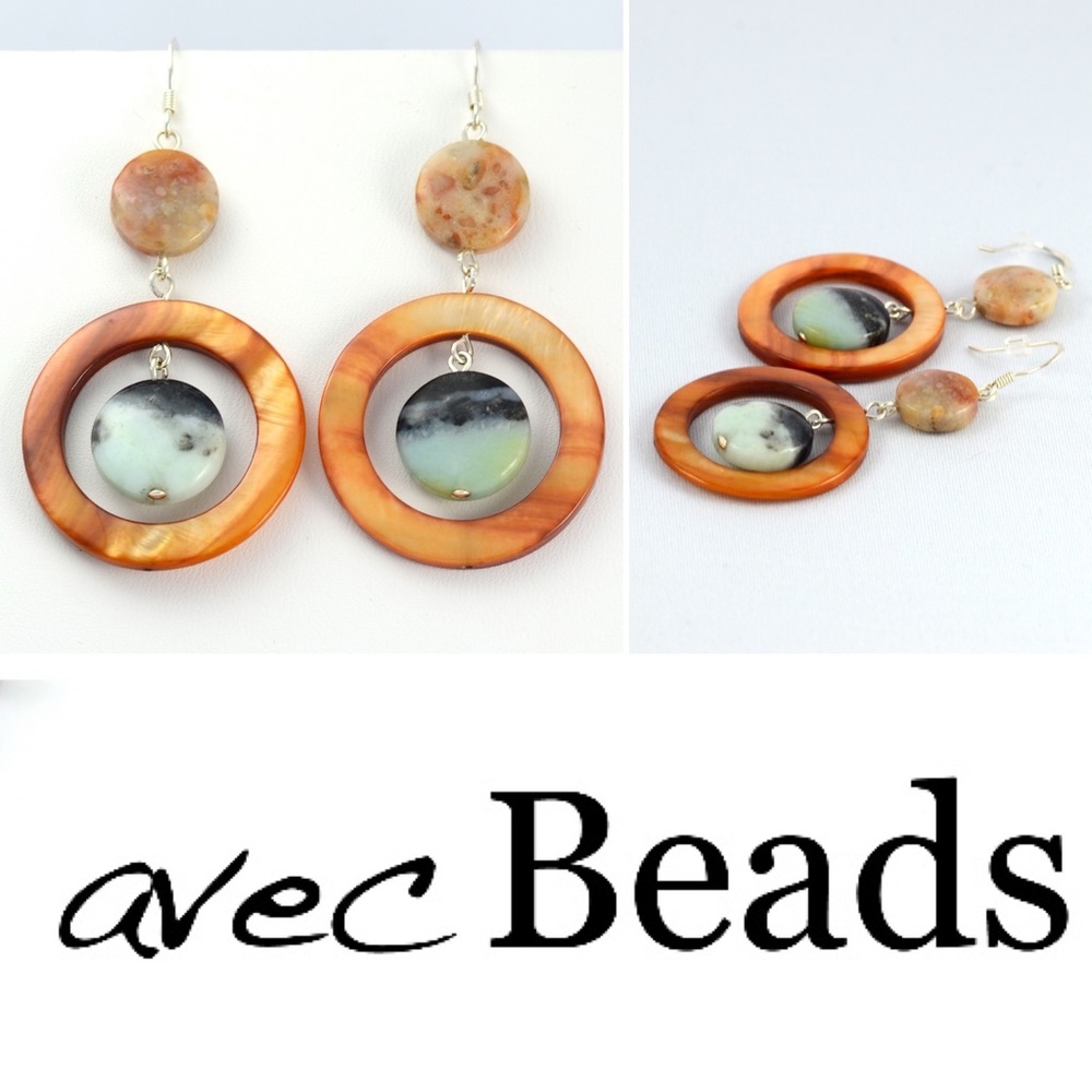 Shell, gemstone & sterling silver earrings